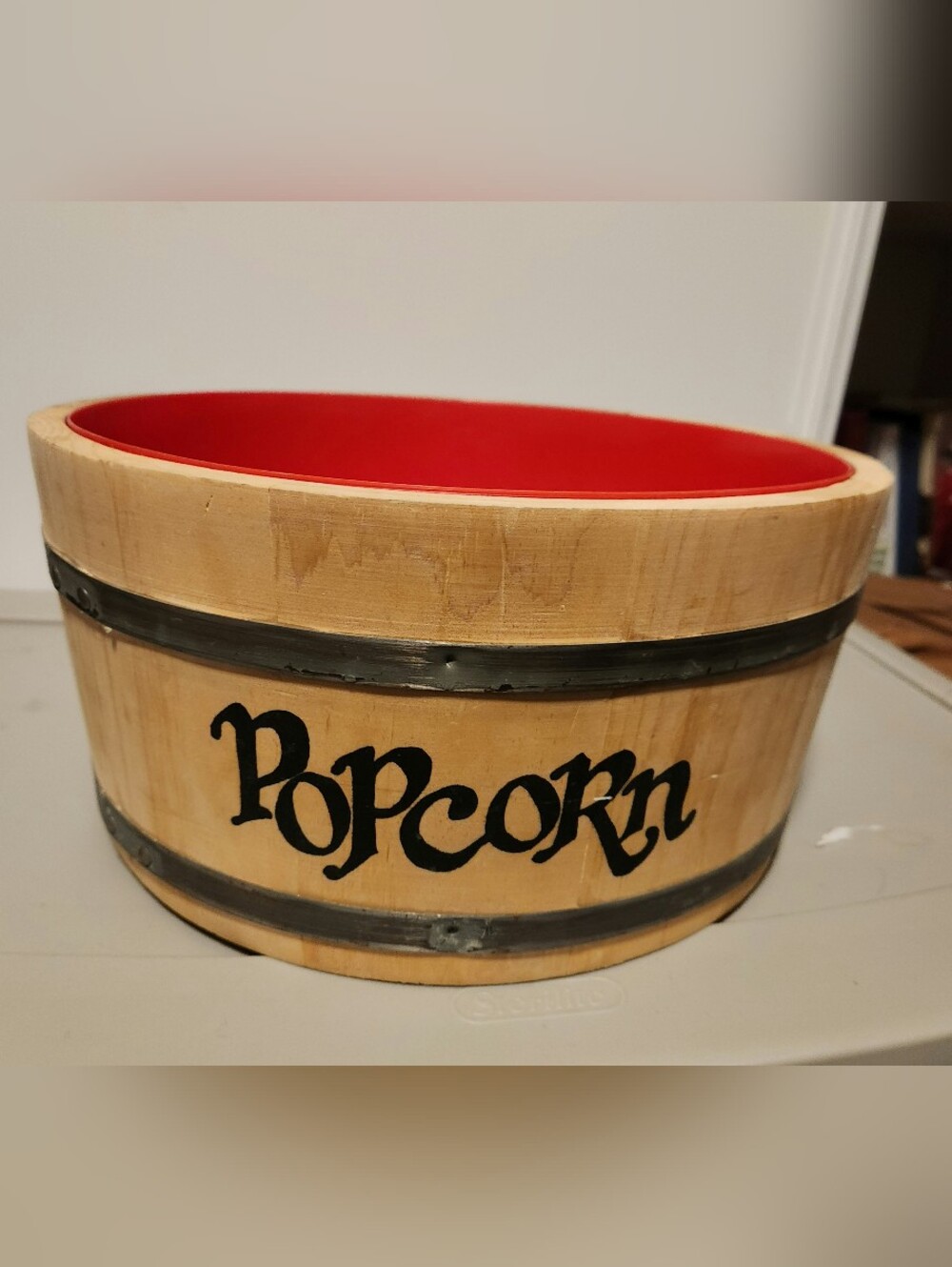 Vintage Spaulding & Frost Co. Wooden 11" Popcorn Barrel Bowl Bucket Movie Rare